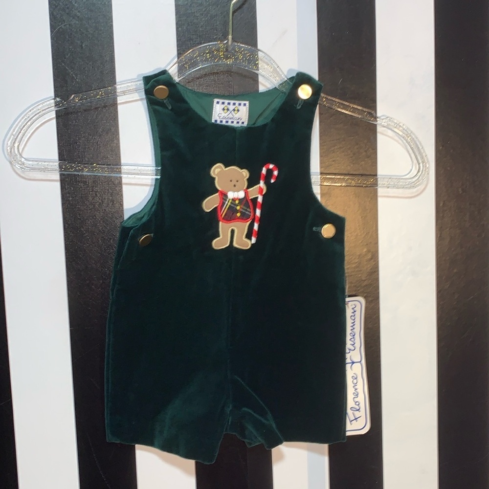 Vintage Dead Stock Green Velvet Holiday Outfit For Baby 6/9 Mo High End Boutique - Picture 1 of 15